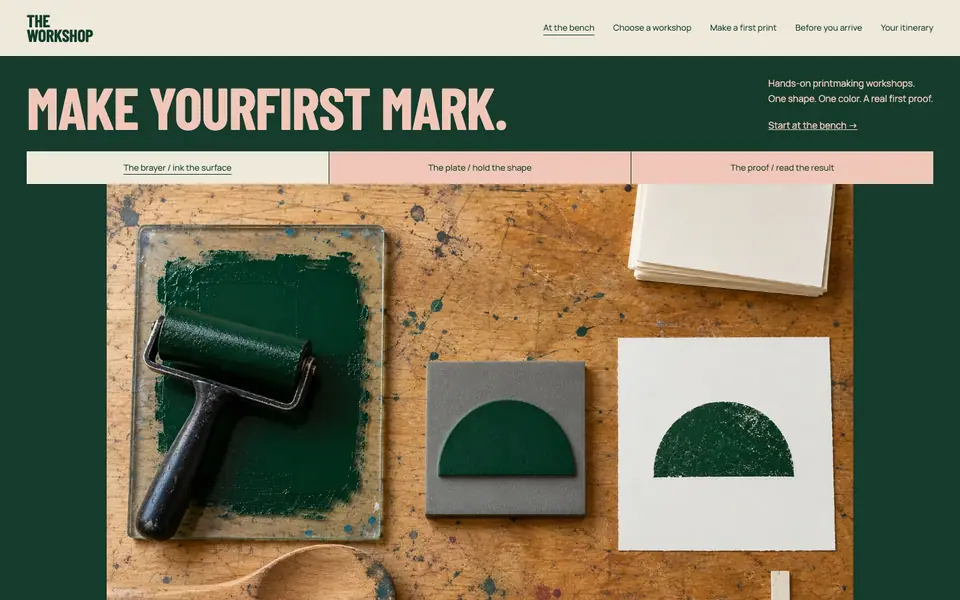 Look 1, The Workshop: sample home page on a computer