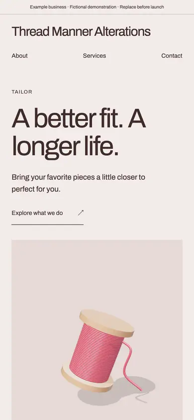 Look 1, Thread Manner: sample home page on a phone