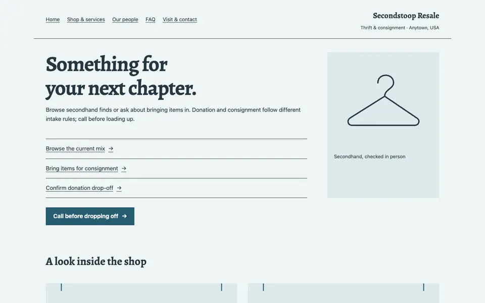 Look 3, Secondhand shop aisle: sample home page on a computer