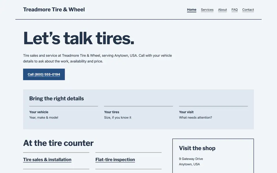 Look 1, Tire counter sheet: sample home page on a computer