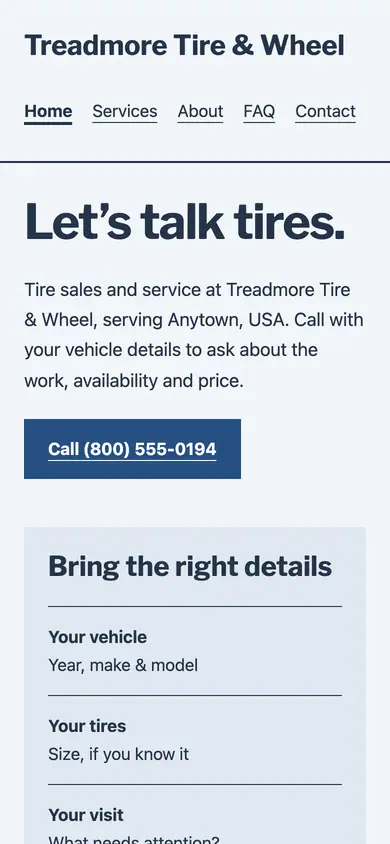 Look 1, Tire counter sheet: sample home page on a phone