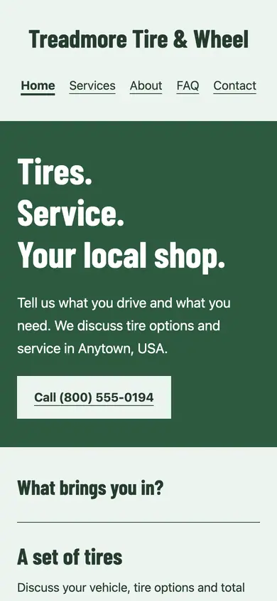 Look 2, Bay-door sign: sample home page on a phone