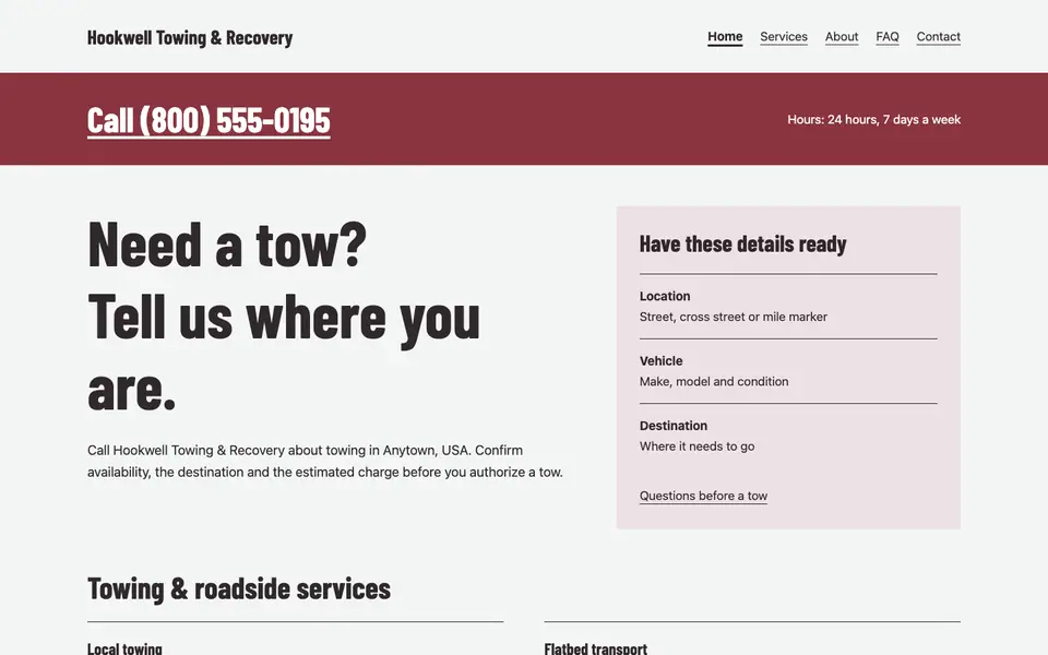 Look 1, Roadside call strip: sample home page on a computer