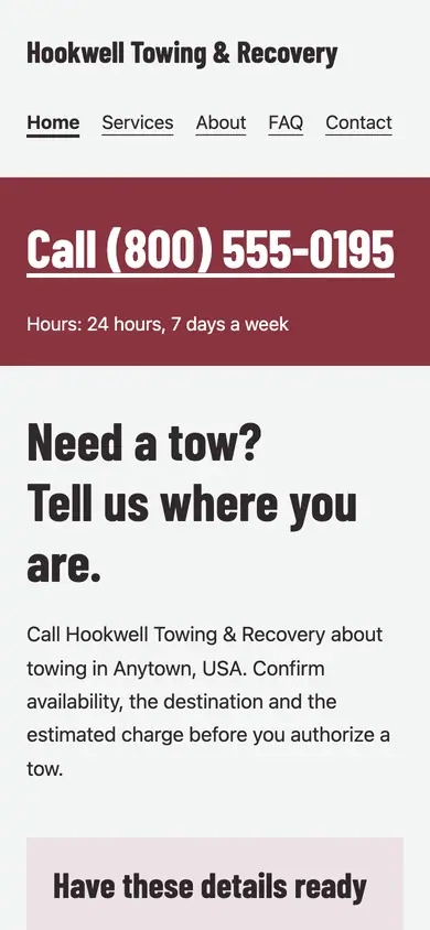 Look 1, Roadside call strip: sample home page on a phone
