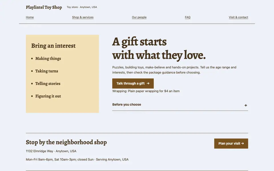 Look 2, Gift conversation counter: sample home page on a computer