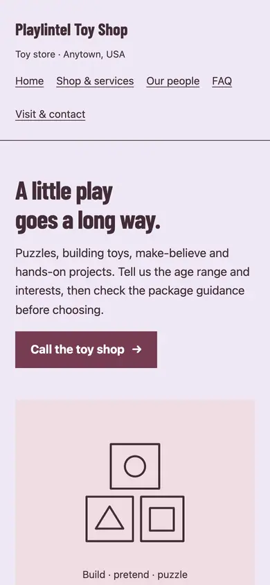 Look 3, Neighborhood play shelf: sample home page on a phone