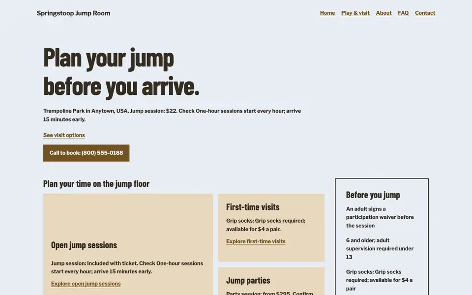 Look 1, Jump floor zones: sample home page on a computer