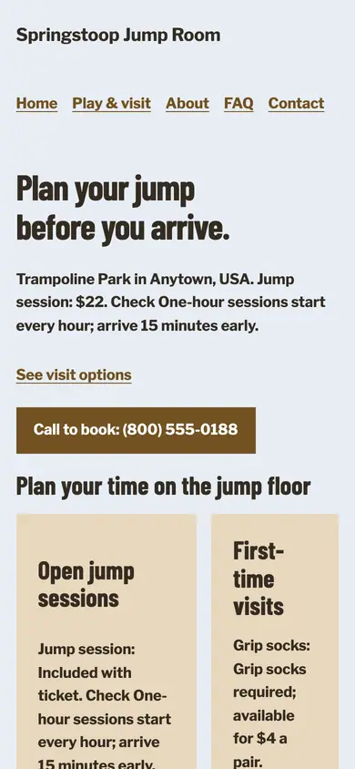 Look 1, Jump floor zones: sample home page on a phone