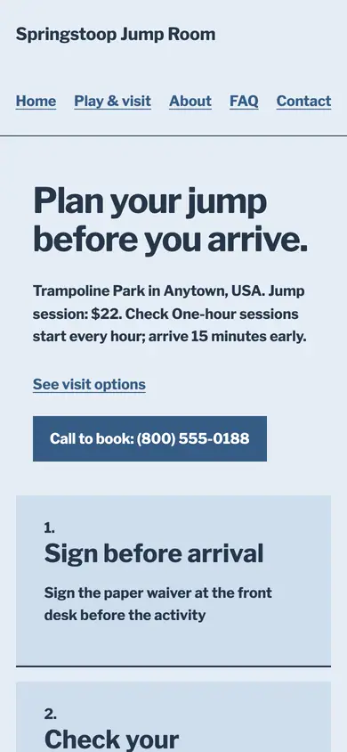 Look 2, Before-you-jump checklist: sample home page on a phone