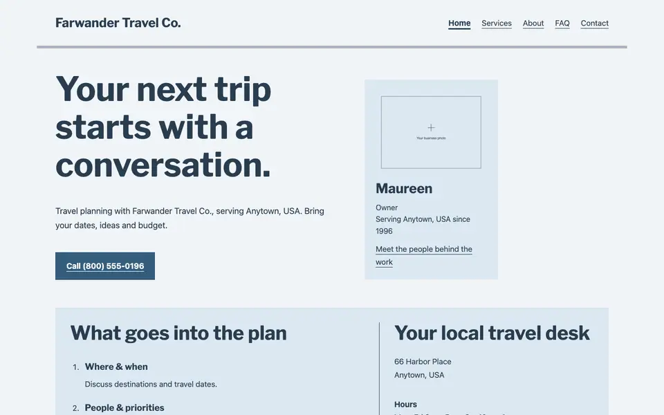 Look 1, Neighborhood travel planning folder: sample home page on a computer