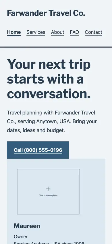Look 1, Neighborhood travel planning folder: sample home page on a phone
