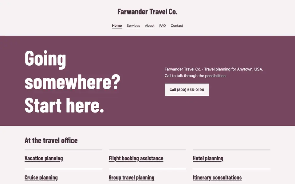 Look 2, Travel office window circular: sample home page on a computer