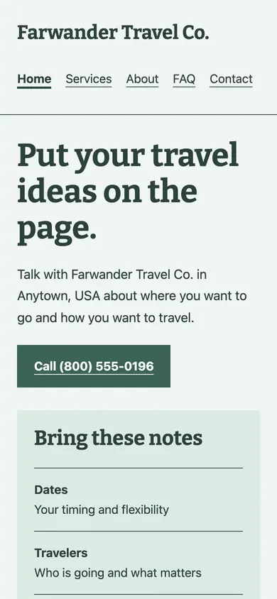 Look 3, Main-street itinerary notebook: sample home page on a phone