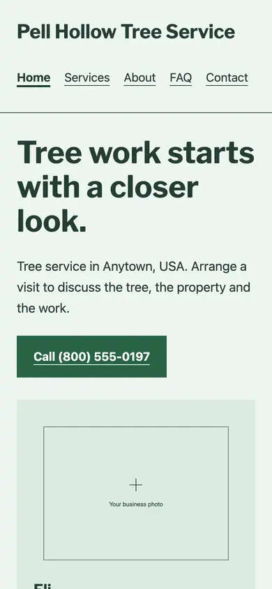 Look 1, Street-tree work order: sample home page on a phone