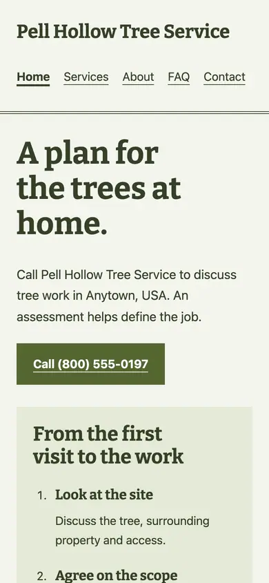 Look 3, Tree-care field book: sample home page on a phone
