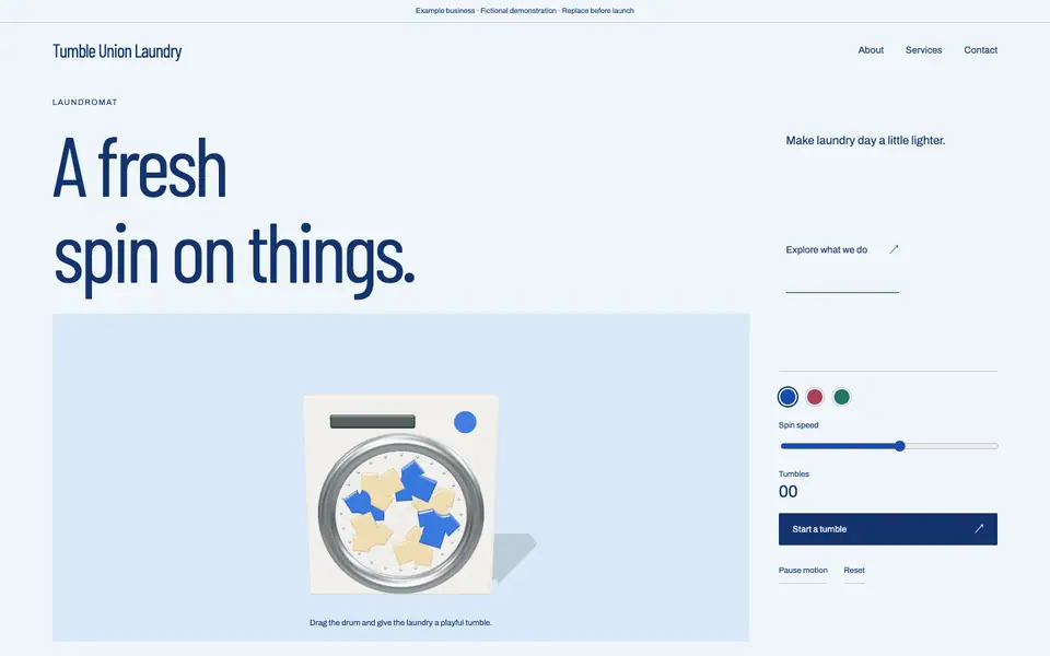 Look 1, Tumble Union: sample home page on a computer