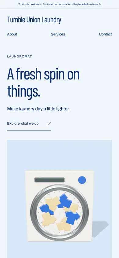 Look 1, Tumble Union: sample home page on a phone