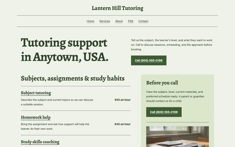Look 2, After-school notebook: sample home page on a computer