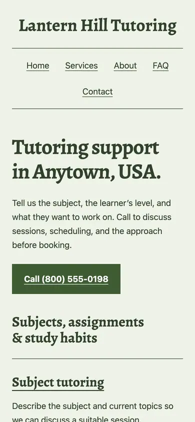 Look 2, After-school notebook: sample home page on a phone
