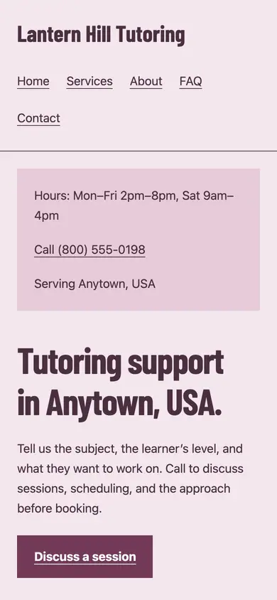 Look 3, Community lesson bulletin: sample home page on a phone