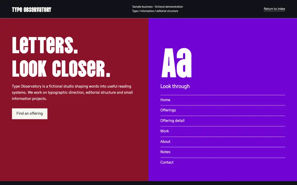 Look 1, Type Observatory: sample home page on a computer