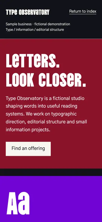 Look 1, Type Observatory: sample home page on a phone