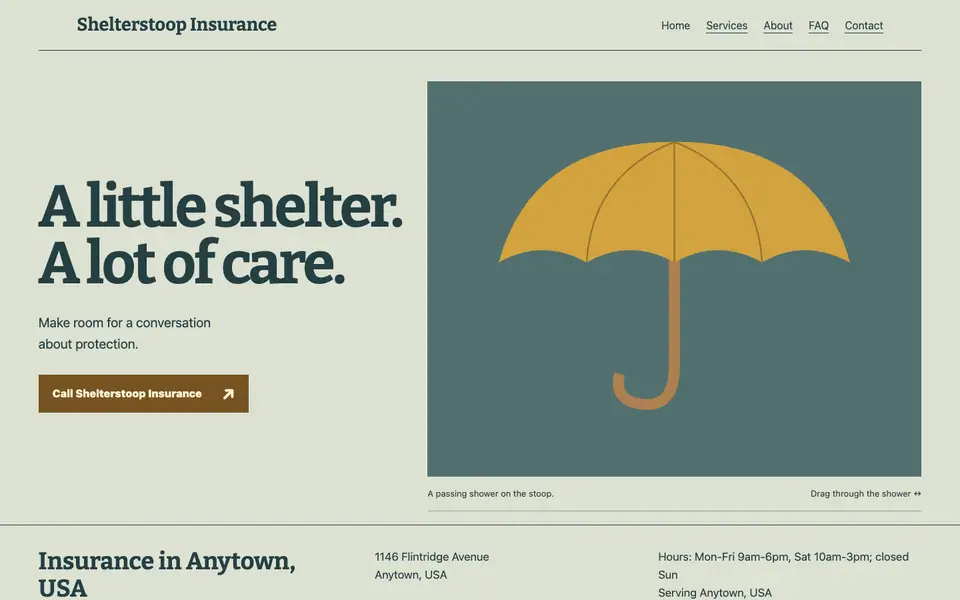 Look 1, Umbrella Rain: sample home page on a computer
