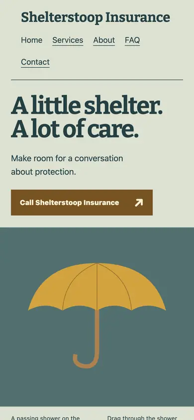 Look 1, Umbrella Rain: sample home page on a phone