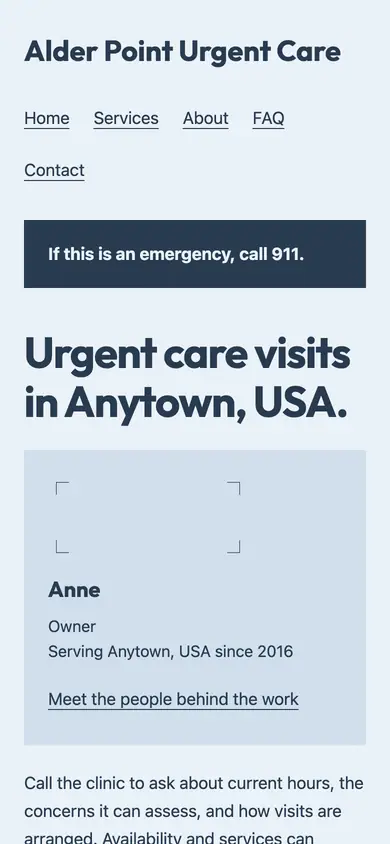 Look 1, Neighborhood clinic desk: sample home page on a phone