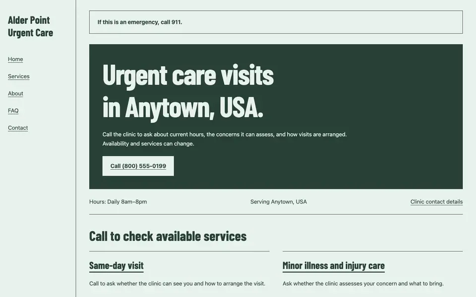 Look 3, Street-front care sign: sample home page on a computer
