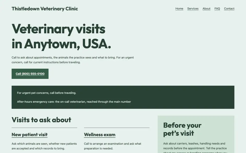 Look 1, Neighborhood animal clinic: sample home page on a computer