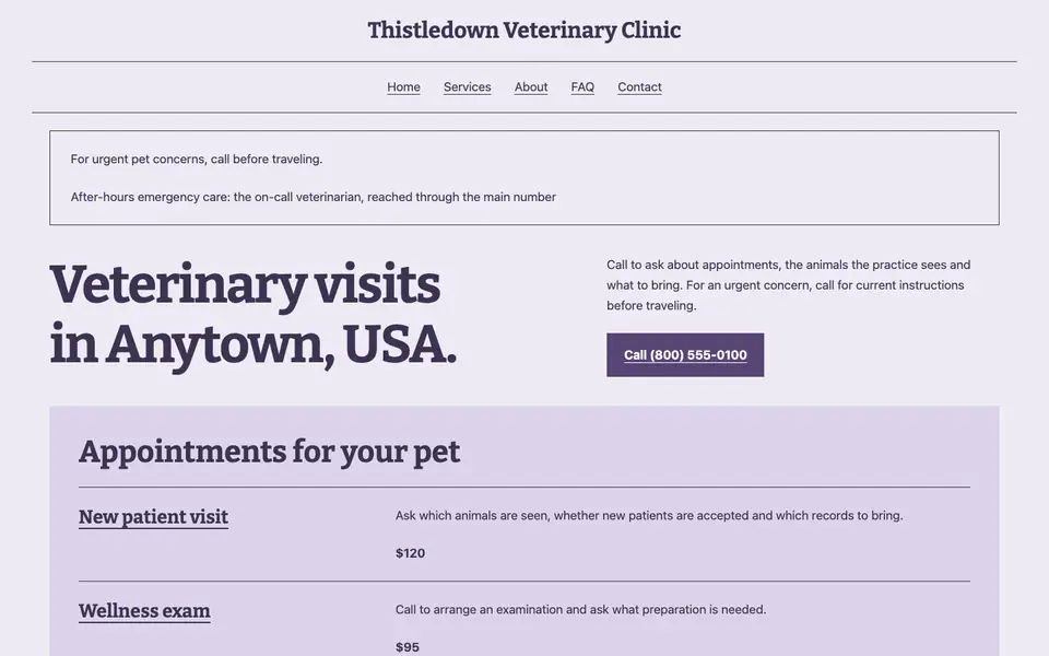 Look 2, Pet appointment record: sample home page on a computer