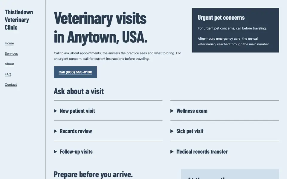 Look 3, Veterinary visit desk: sample home page on a computer