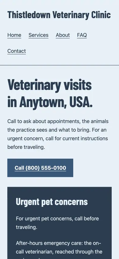 Look 3, Veterinary visit desk: sample home page on a phone