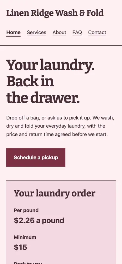 Look 1, Delivery bag tag: sample home page on a phone