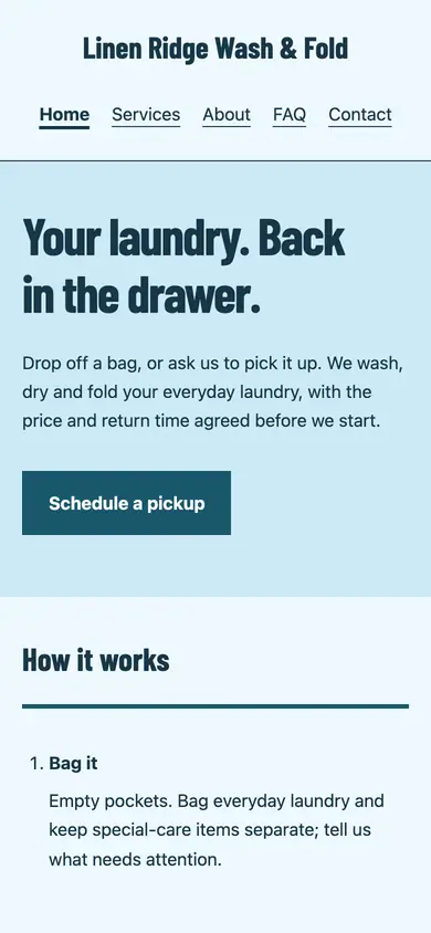 Look 2, Neighborhood route: sample home page on a phone