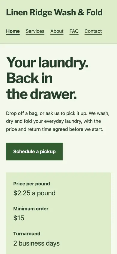 Look 3, Counter receipt: sample home page on a phone