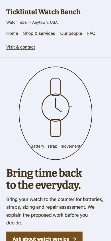 Look 1, Watch service dial: sample home page on a phone