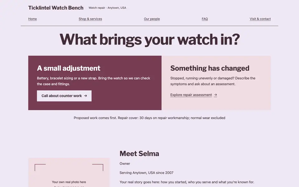 Look 2, Battery or repair split: sample home page on a computer