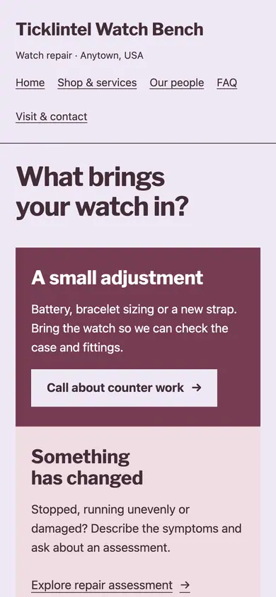 Look 2, Battery or repair split: sample home page on a phone