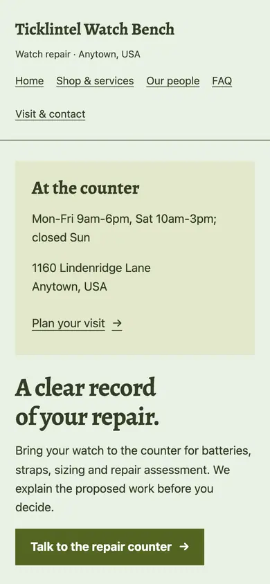 Look 3, Watch intake register: sample home page on a phone