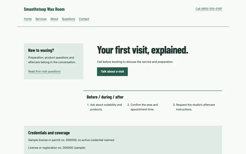 Look 2, First visit conversation: sample home page on a computer
