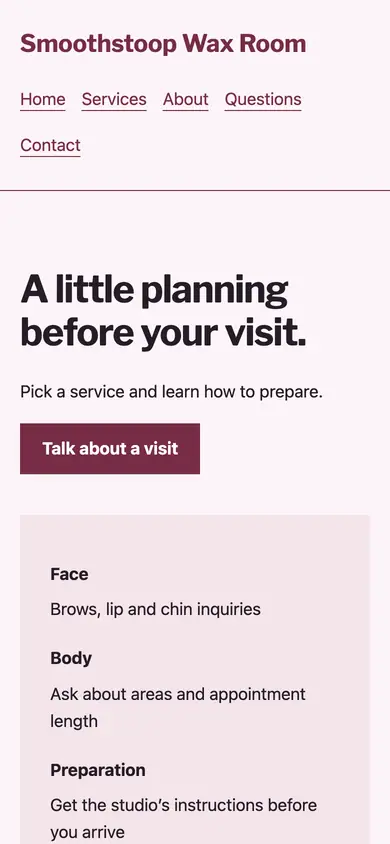 Look 3, Service and preparation counter: sample home page on a phone