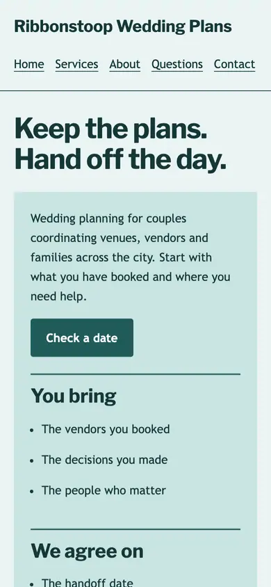 Look 2, Coordination handoff desk: sample home page on a phone