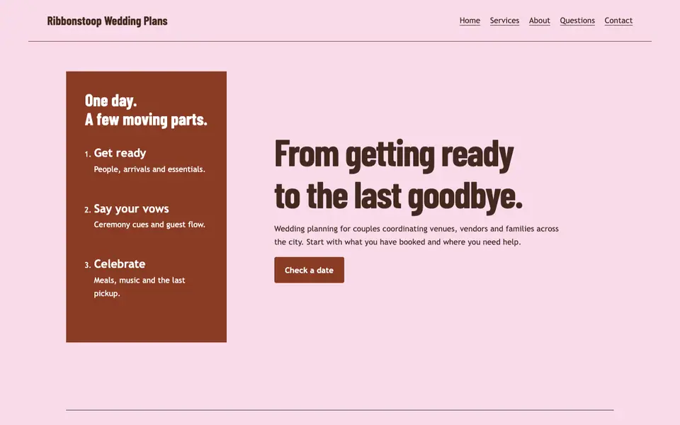 Look 3, City wedding route: sample home page on a computer