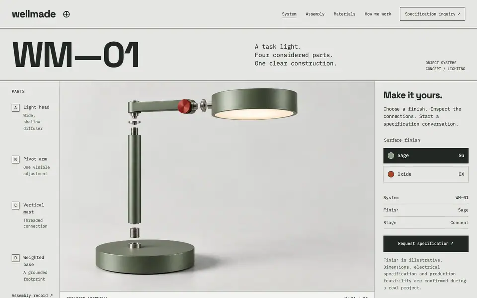 Look 1, Wellmade: sample home page on a computer
