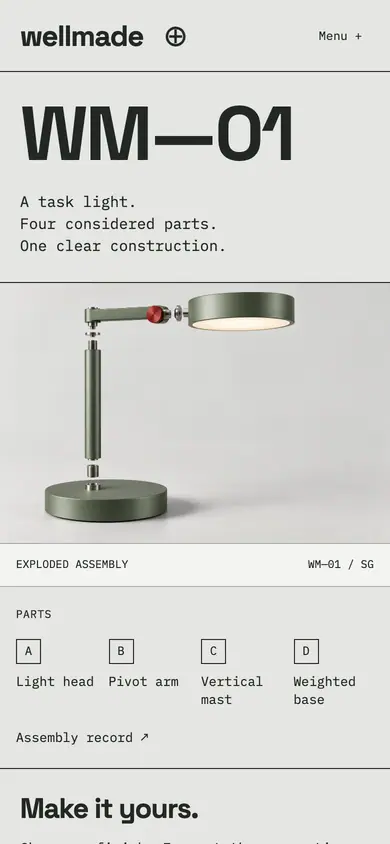 Look 1, Wellmade: sample home page on a phone