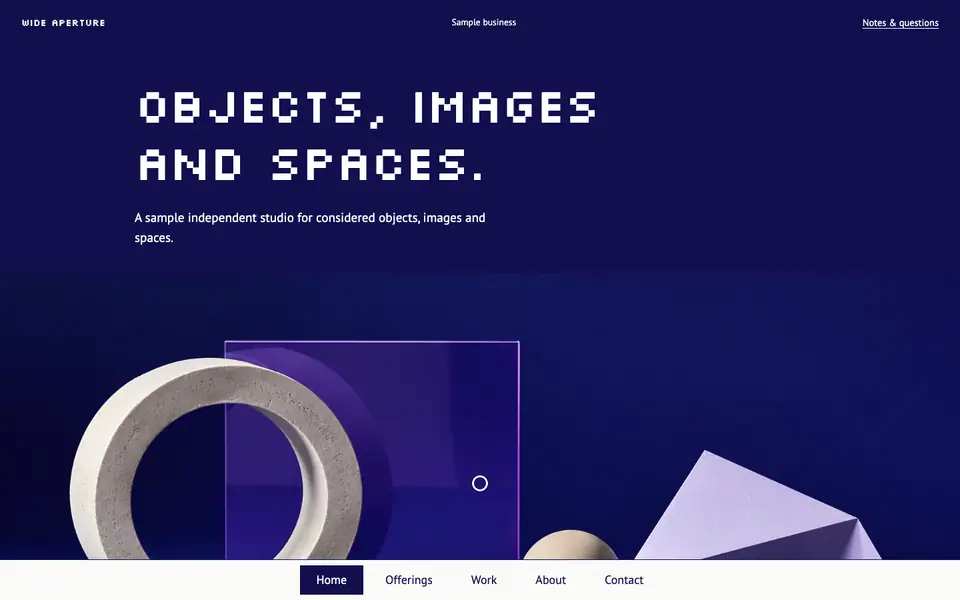 Look 1, Wide Aperture: sample home page on a computer