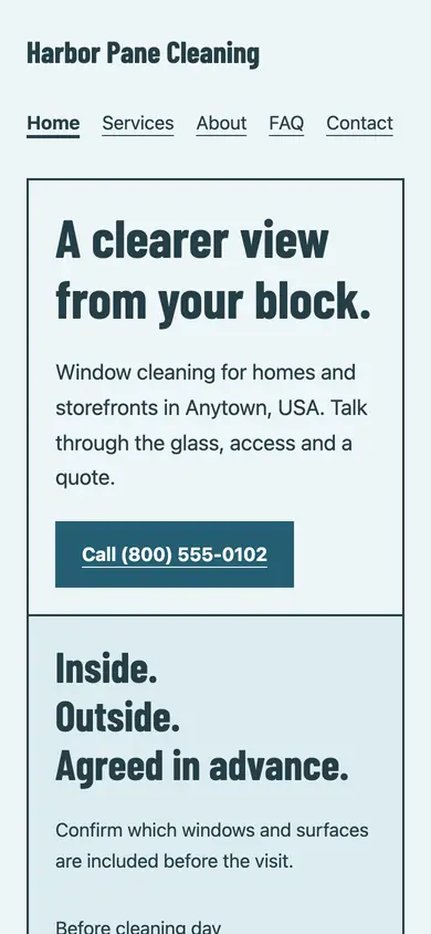 Look 1, Storefront panes: sample home page on a phone