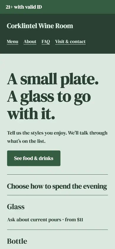 Look 3, A plate beside your glass: sample home page on a phone